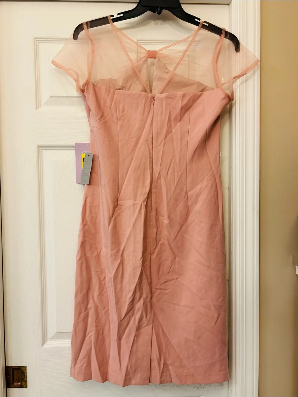 JS Collections Rose Pink Mesh-Yoke Midi Dress
